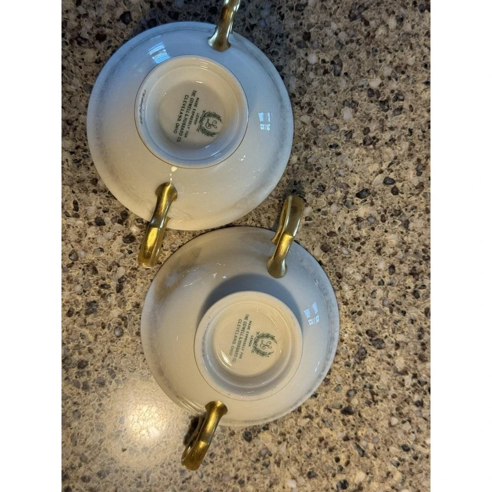 Lenox Gold Cream Bullion Cups Rare Early Cowell & Hubbard Cleveland Set of 2